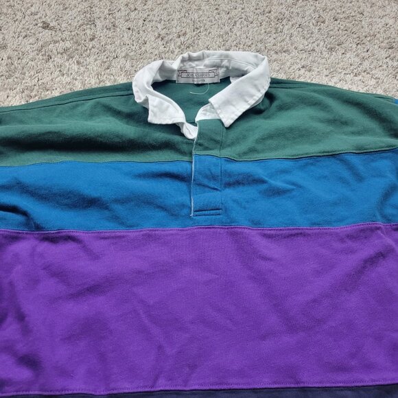 VTG John Ashford Rugby Polo Shirt XL Striped Collar Boat Outdoor Preppy 90s - Picture 3 of 10